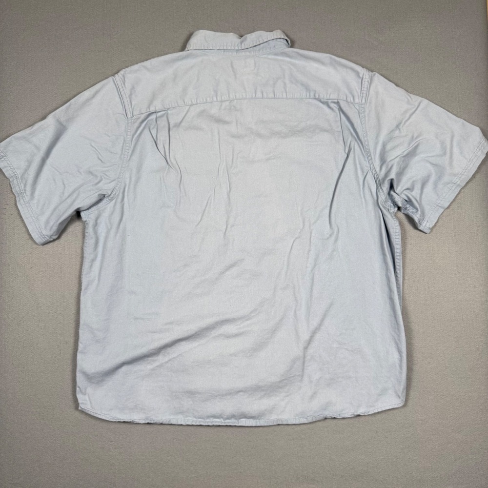 Wrangler Button Down Shirt Mens 2XL Blue Short Sleeve Cotton Twill Workwear Top - Picture 2 of 13